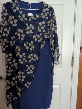 Source Unknown Navy Floral Asymmetrical Overlay Dress